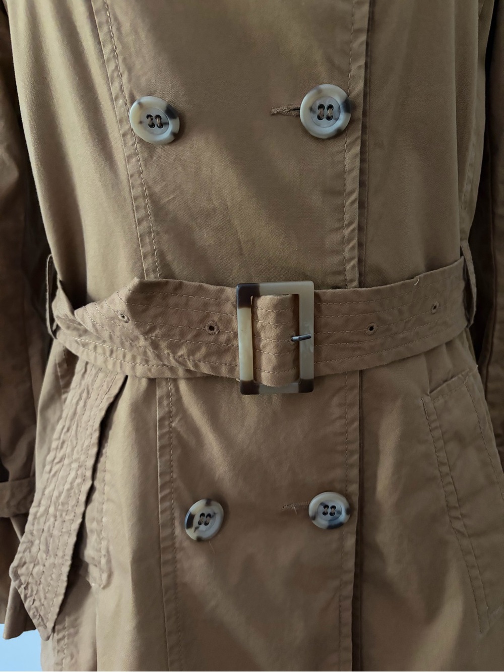 Stile Benetton Vintage Camel Double-Breasted Belted Trench Coat L Dark Academia - Picture 13 of 15